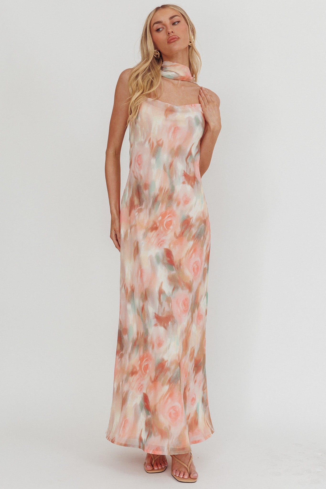 Helsi Cowl Back Maxi Dress Print Pink