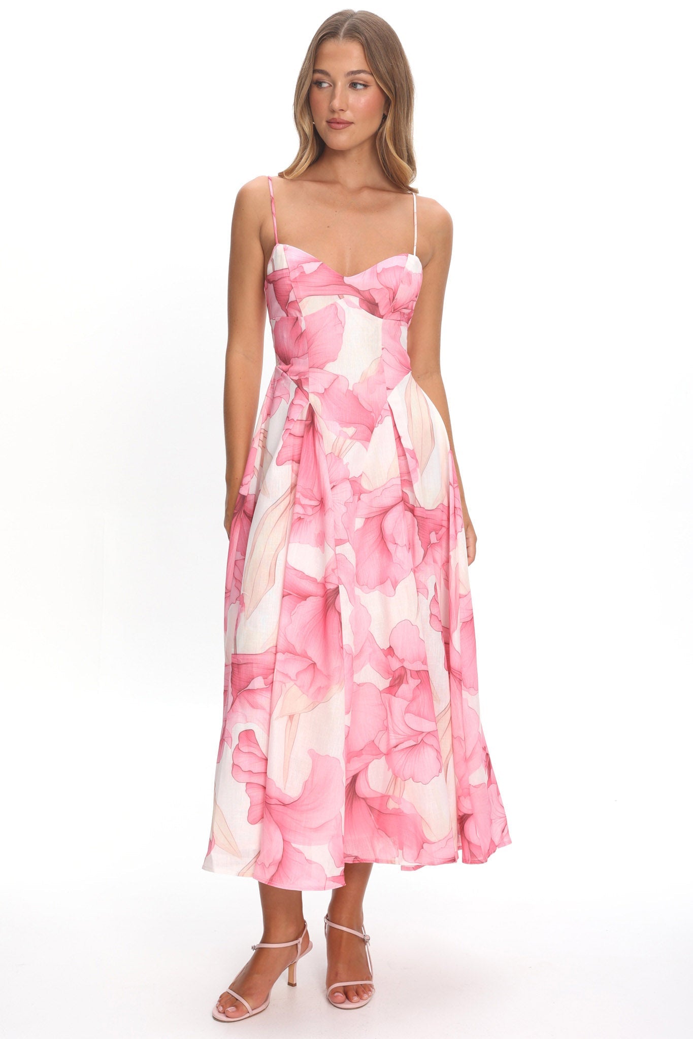 Get My Attention Pleat Waist Maxi Dress Watercolor Pink