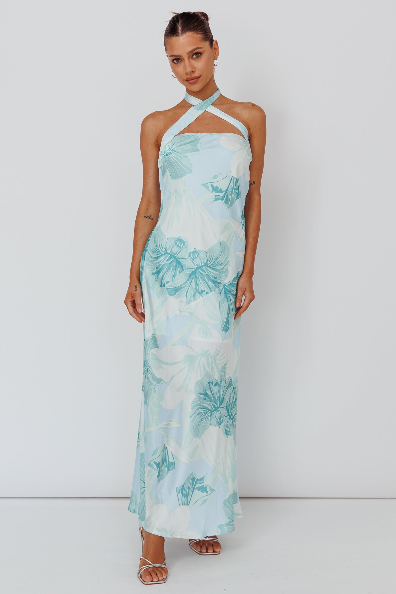 Jacquelynne Halter Cowl Back Maxi Dress Mint
