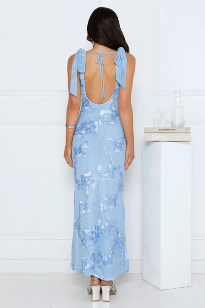 Golden Doll Mesh Maxi Dress Blue