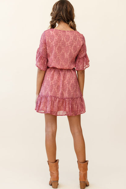 Azealia Ruffle Hem Dress Floral Pattern Pink