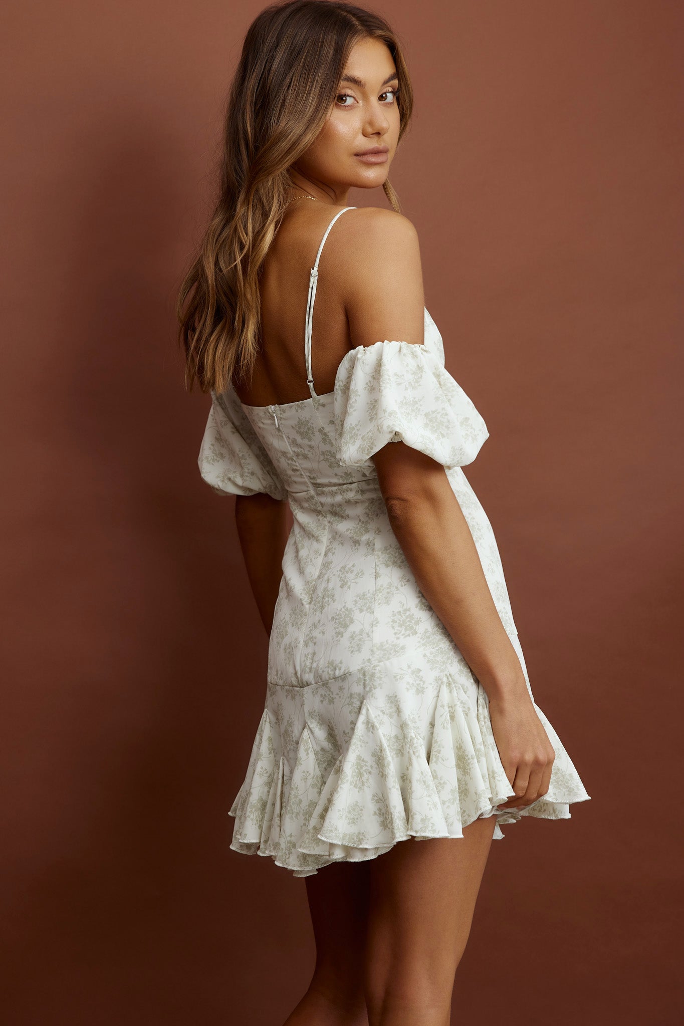 Southern Belle Godet Hem Mini Dress Floral Green