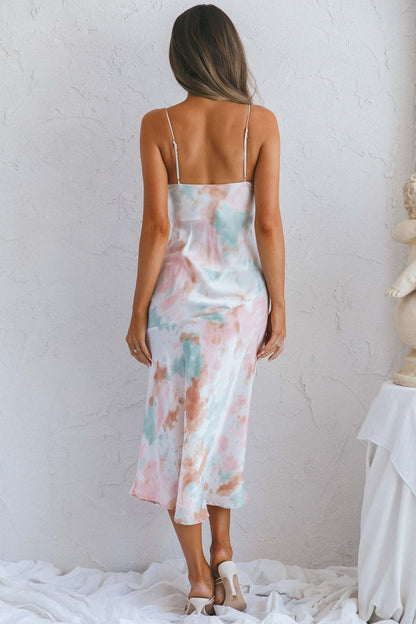 Well Versed Pleated Bust Front Split Dress Watercolor Pink