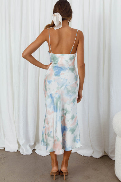 Well Versed Pleated Bust Front Split Dress Watercolor Green