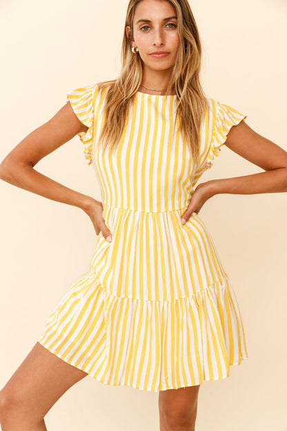 Louise Cap Sleeve Shift Dress Yellow Stripe