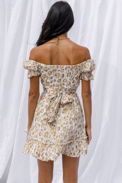 Linka Off-Shoulder Tie Back Dress Animal Print Sage