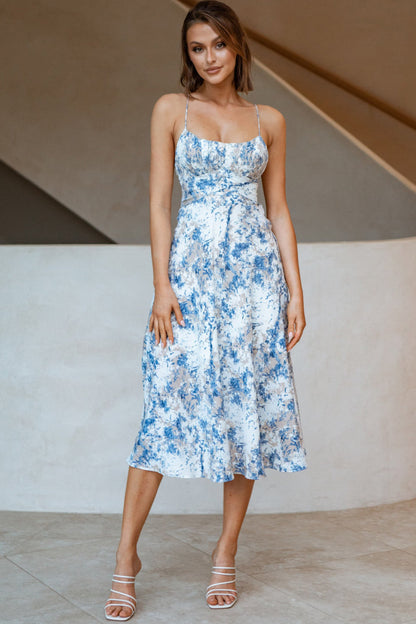 Linka Cami Strap Midi Dress Marble Print Blue