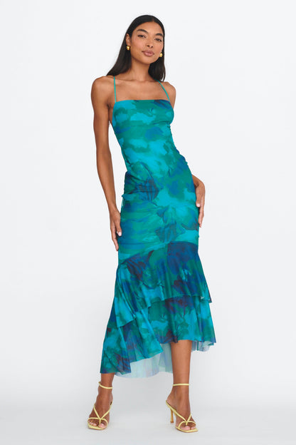 Avalee Layered Hem Mesh Dress Green