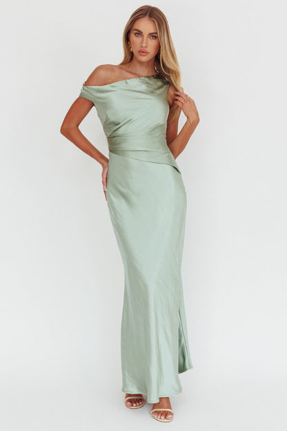 Twilight Asymmetric Neckline Maxi Dress Sage