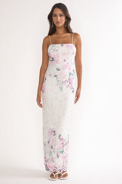 Kaela Crochet Overlay Maxi Dress Floral Pink