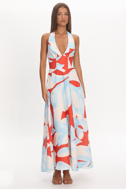 Riga Halterneck Maxi Dress Blue Multi