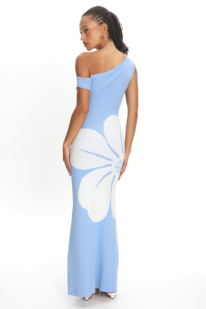 Wildflower Sun Asymmetric Neckline Knit Dress Flower Blue