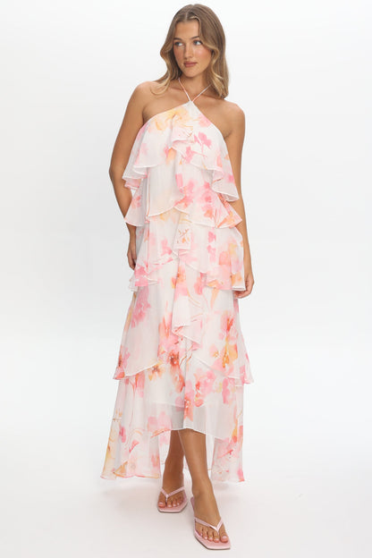 Darylyn Tiered Ruffle Maxi Dress Floral Pink