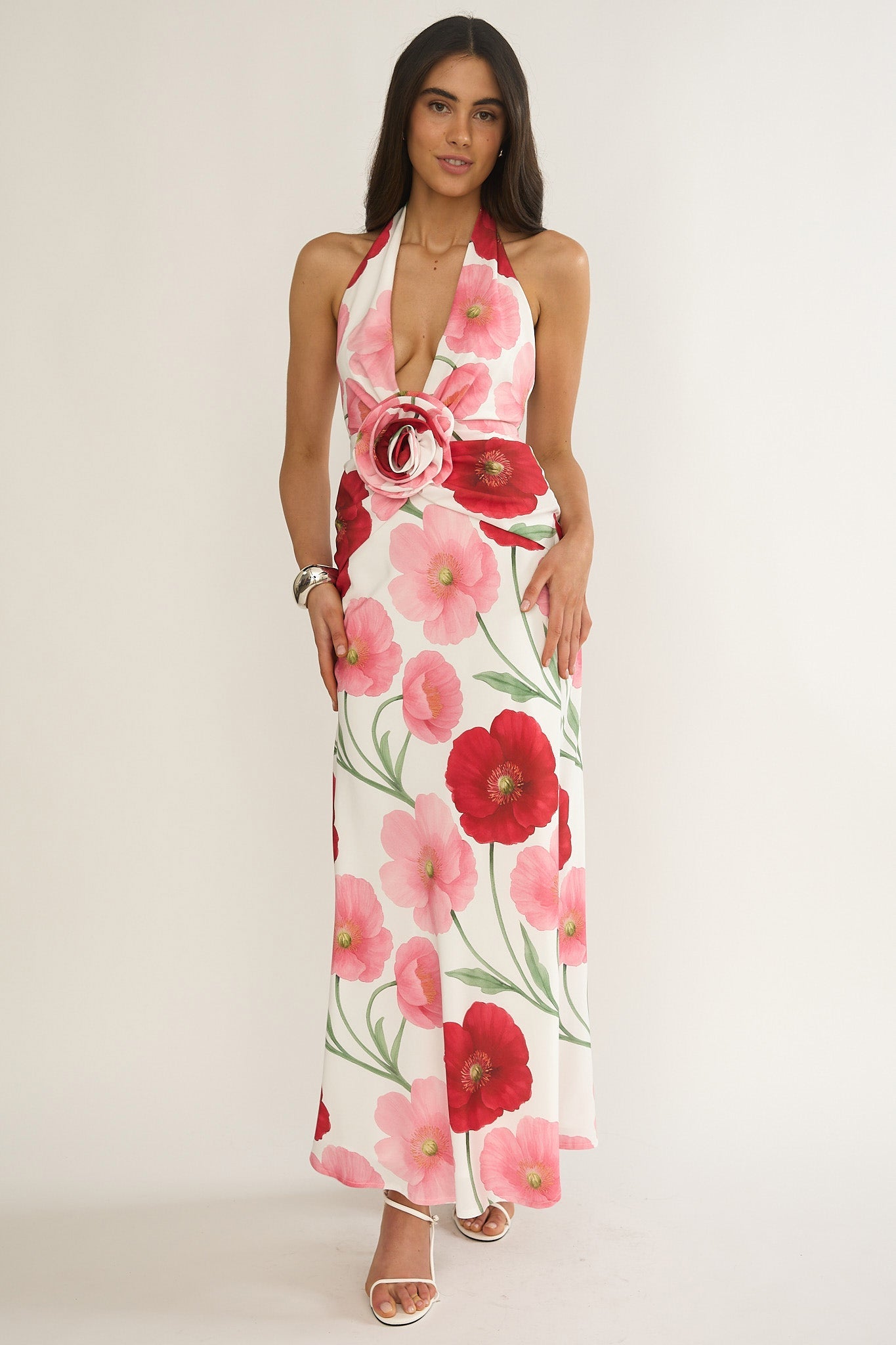 Vale 3D Flower Halter Maxi Dress Floral