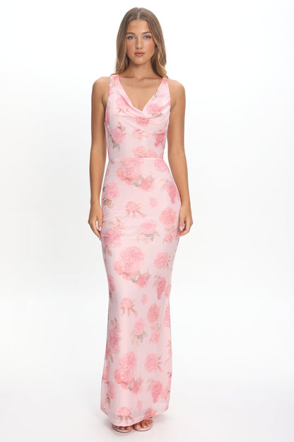 Callora Criss-Cross Back Maxi Dress Floral Pink