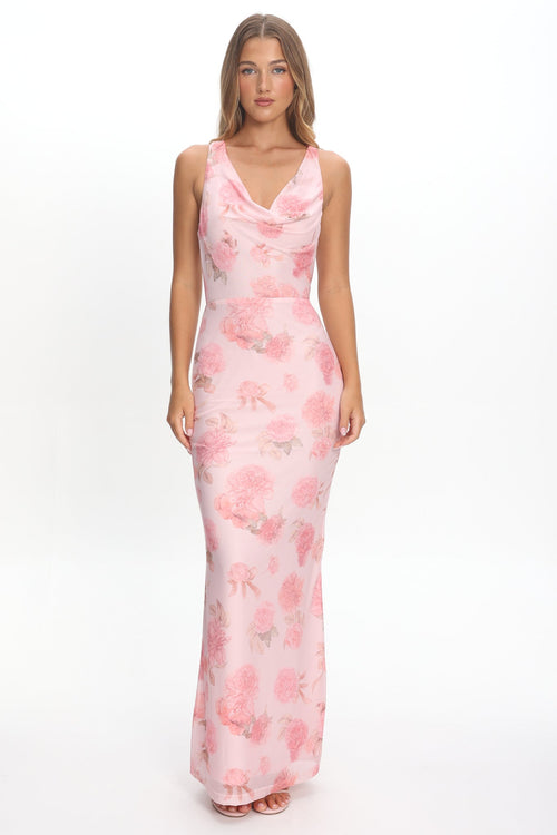 Callora Criss-Cross Back Maxi Dress Floral Pink