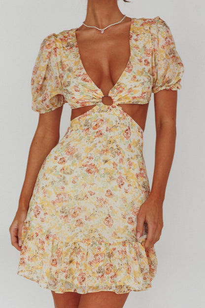 Graciele Laced Back Cut-Out Mini Dress Floral Orange