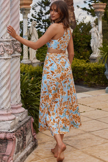 Utopia Cut-Out Waist Midi Dress Orange/Blue
