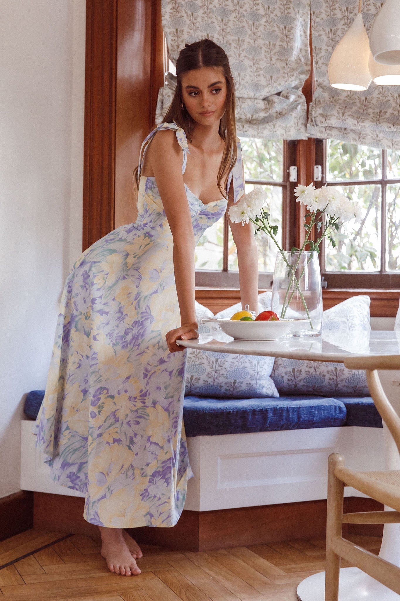 Sweet Pea Tied Shoulder Midi Dress Floral Purple