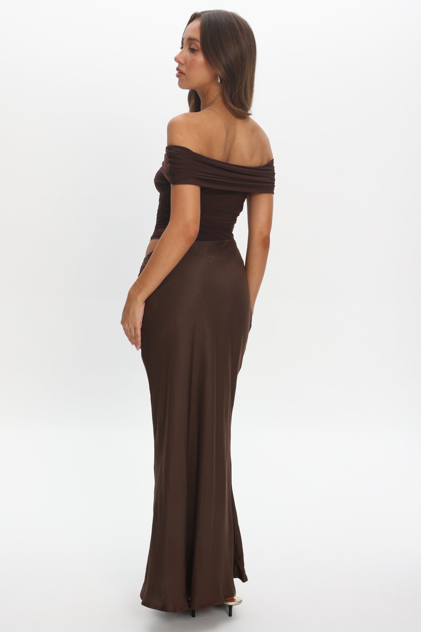 Lorely Off-Shoulder Midi Dress Chocolate