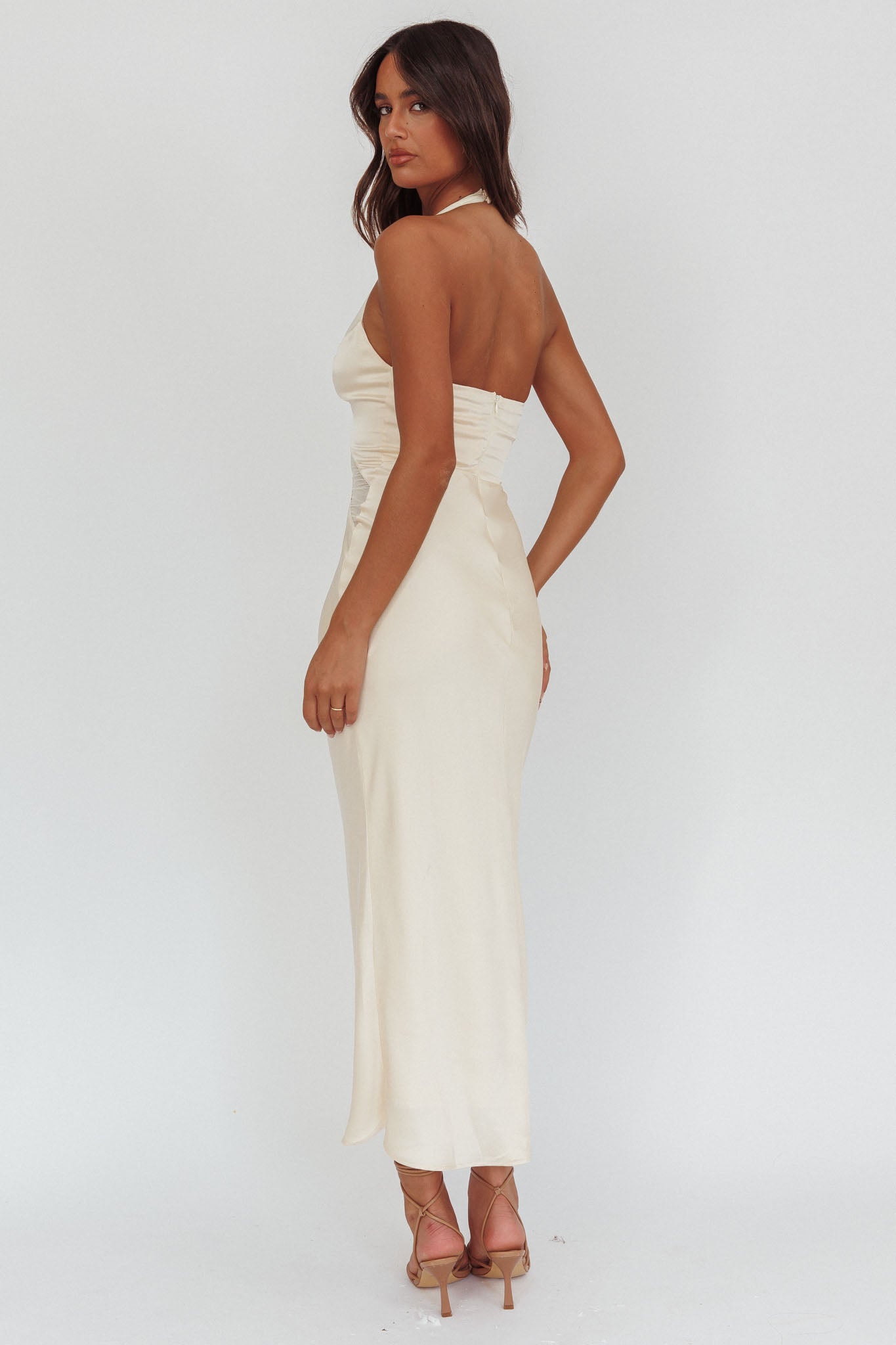 Kasi Sheer Panel Halter Maxi Dress Butter