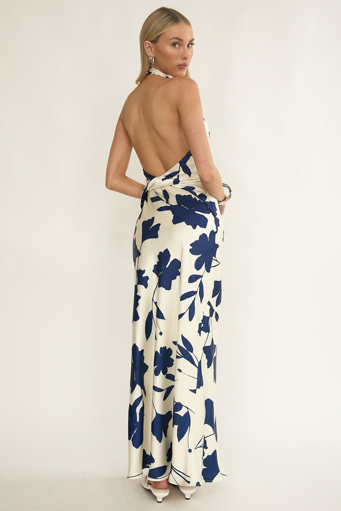 Elowis Cowl Halterneck Maxi Dress Floral Beige