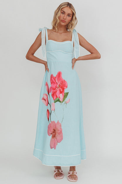 Averin Tied Shoulder Maxi Dress Flower Mint