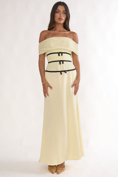 Begonias Off-Shoulder Bow Maxi Dress Spotted Lemon