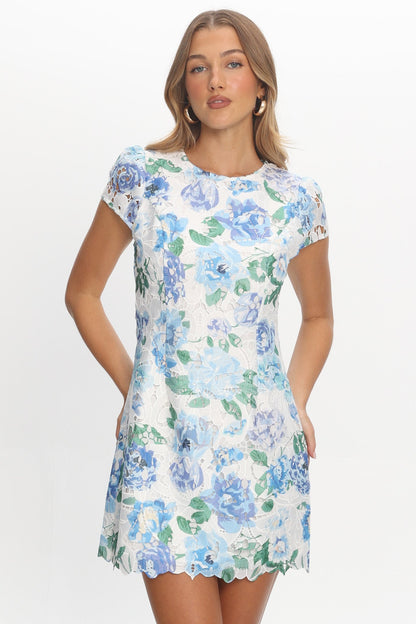 Jesinta Embroidered Mini Dress Floral Blue