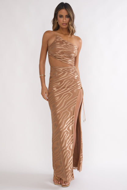 Kyma One-Shoulder Cut-Out Maxi Dress Mocha
