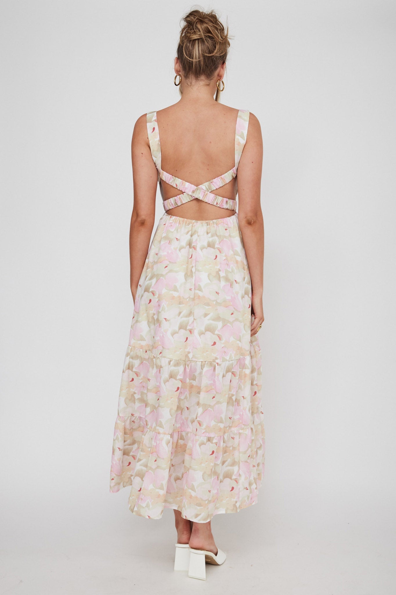 Lisseth Foldover Neckline Midi Dress Floral Pink
