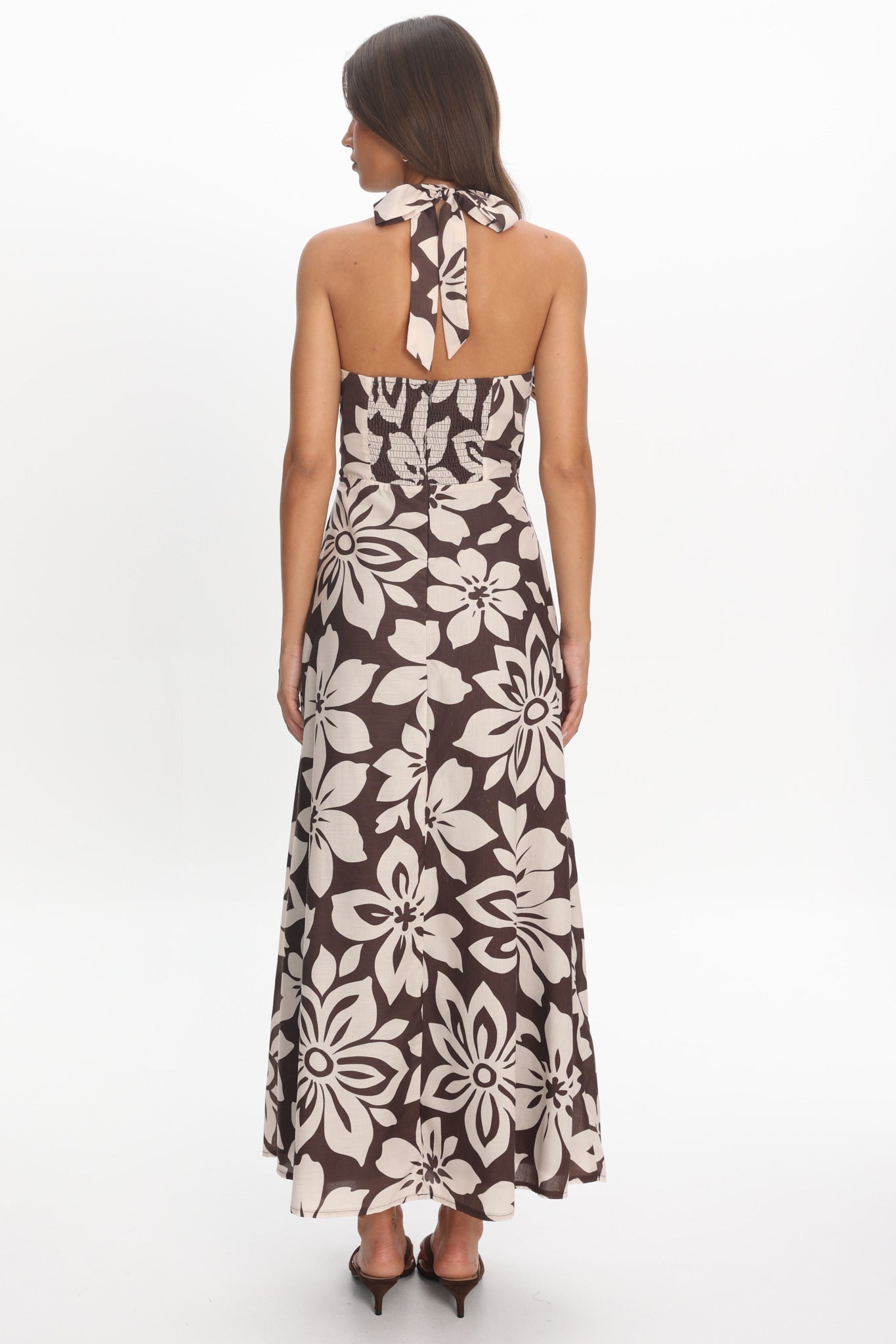 Exhilaration Halterneck Maxi Dress Print Chocolate