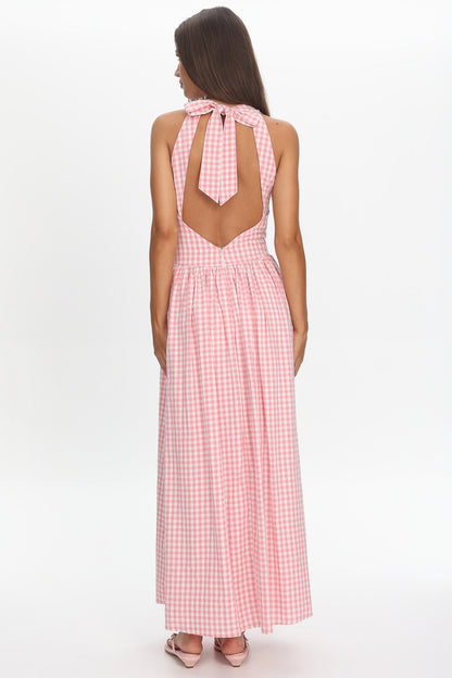 Sundrenched Halter Maxi Dress Checker Pink