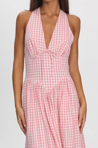 Sundrenched Halter Maxi Dress Checker Pink