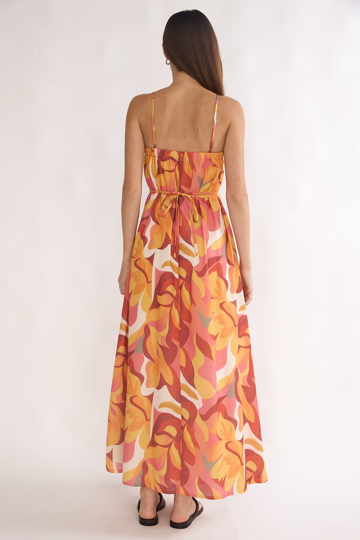 Lysette Pintuck Pleat Maxi Dress Print Orange
