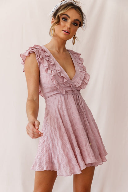 Asher Layered Frill Neckline Mini Dress Blush